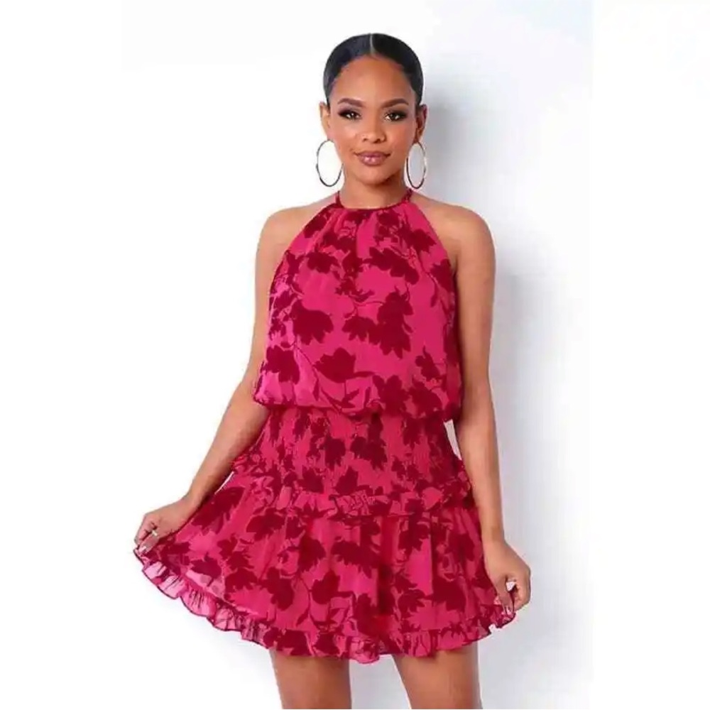 DO+BE Blush Pink Halter Smocked Ruffled Mini Dress